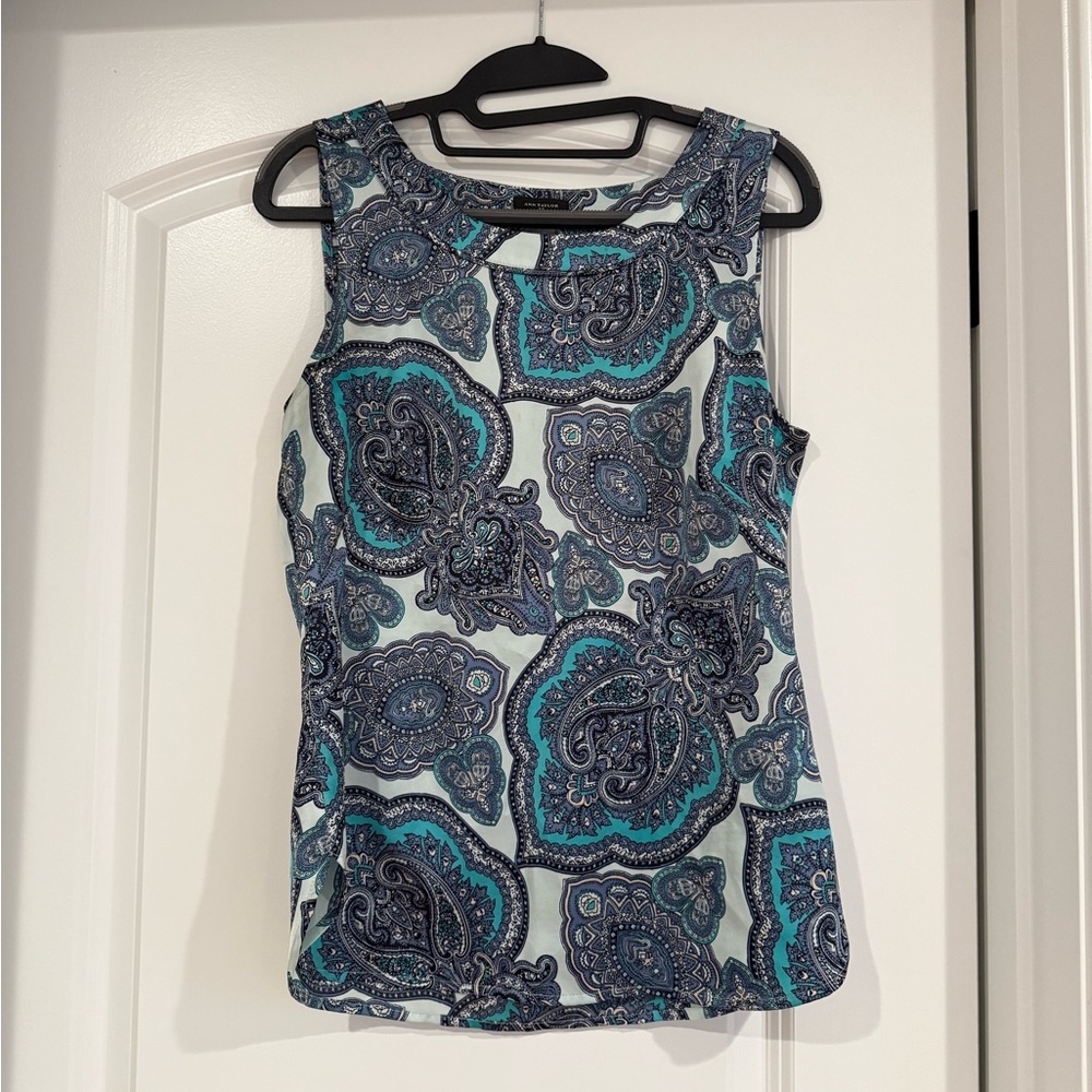 Ann Taylor Blue and Gray Paisley Tank Top